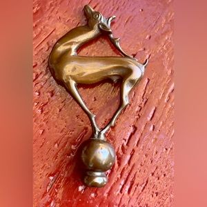 Early 20th Century Vintage Solid Brass Decorative Stag Finial Figurine